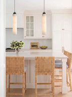 Pair of Alabaster Cylinder Mini Pendant Lights Over Kitchen Bar Island