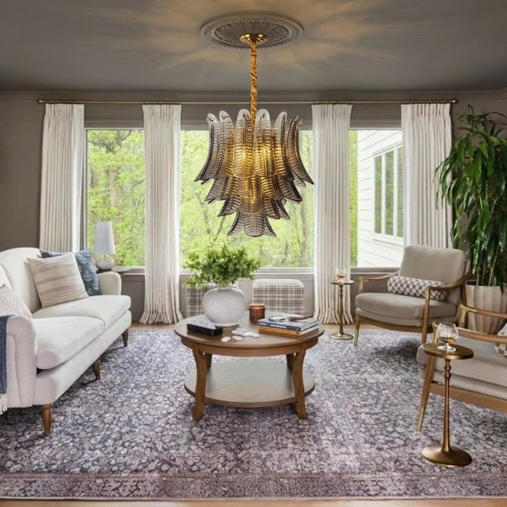 Modern Feather Art Glass Chandelier in Bright Living Area