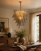 Modern Brass Feather Art Glass Chandelier in Stylish Dining Space