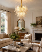 Modern Feather Art Glass Chandelier in Classic Living Room