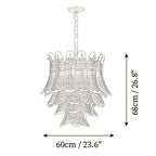 Modern Medium Feather Art Glass Chandelier Line Art Dimension Diagram