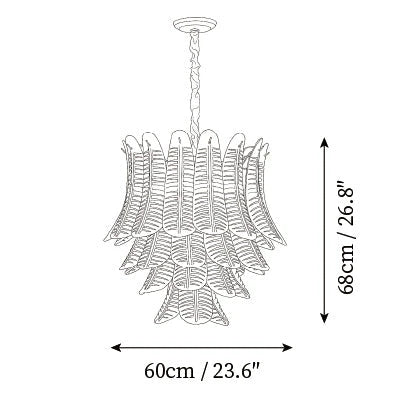 Modern Medium Feather Art Glass Chandelier Line Art Dimension Diagram