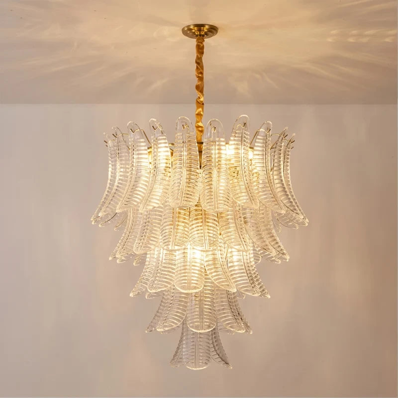 Illuminated Modern Multi-Tier Feather Chandelier Studio Shot