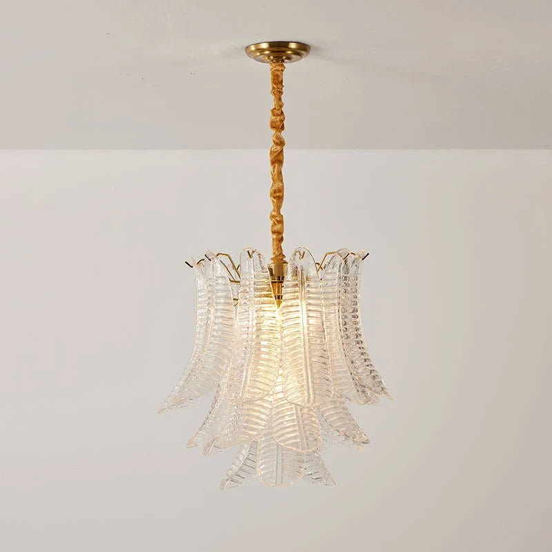 Illuminated Modern White Feather Art Glass Chandelier Studio Shot