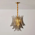 Illuminated Modern Smoke Grey Feather Art Glass Chandelier Studio Display