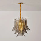 Illuminated Modern Smoke Grey Feather Art Glass Chandelier Studio Display