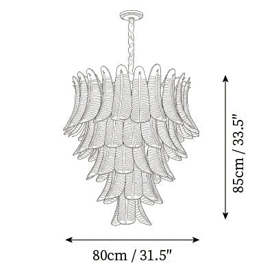 Modern Large Multi-Tier Feather Art Glass Chandelier Line Art Dimension Diagram