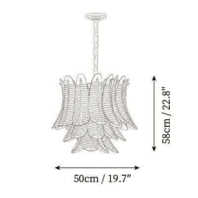 Modern Small Feather Art Glass Chandelier Line Art Dimension Diagram