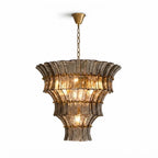 Modern Multi-Tier Tiered Art Glass Chandelier with Brass Canopy on Pure White Background