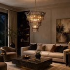 Modern Tiered Art Glass Chandelier in Luxury Living Room