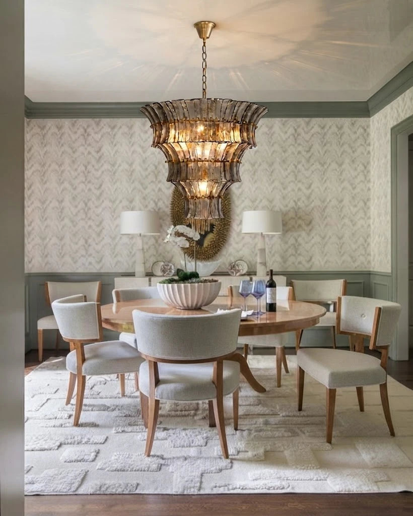 Modern Multi-Tier Art Glass Chandelier in Formal Dining Setting