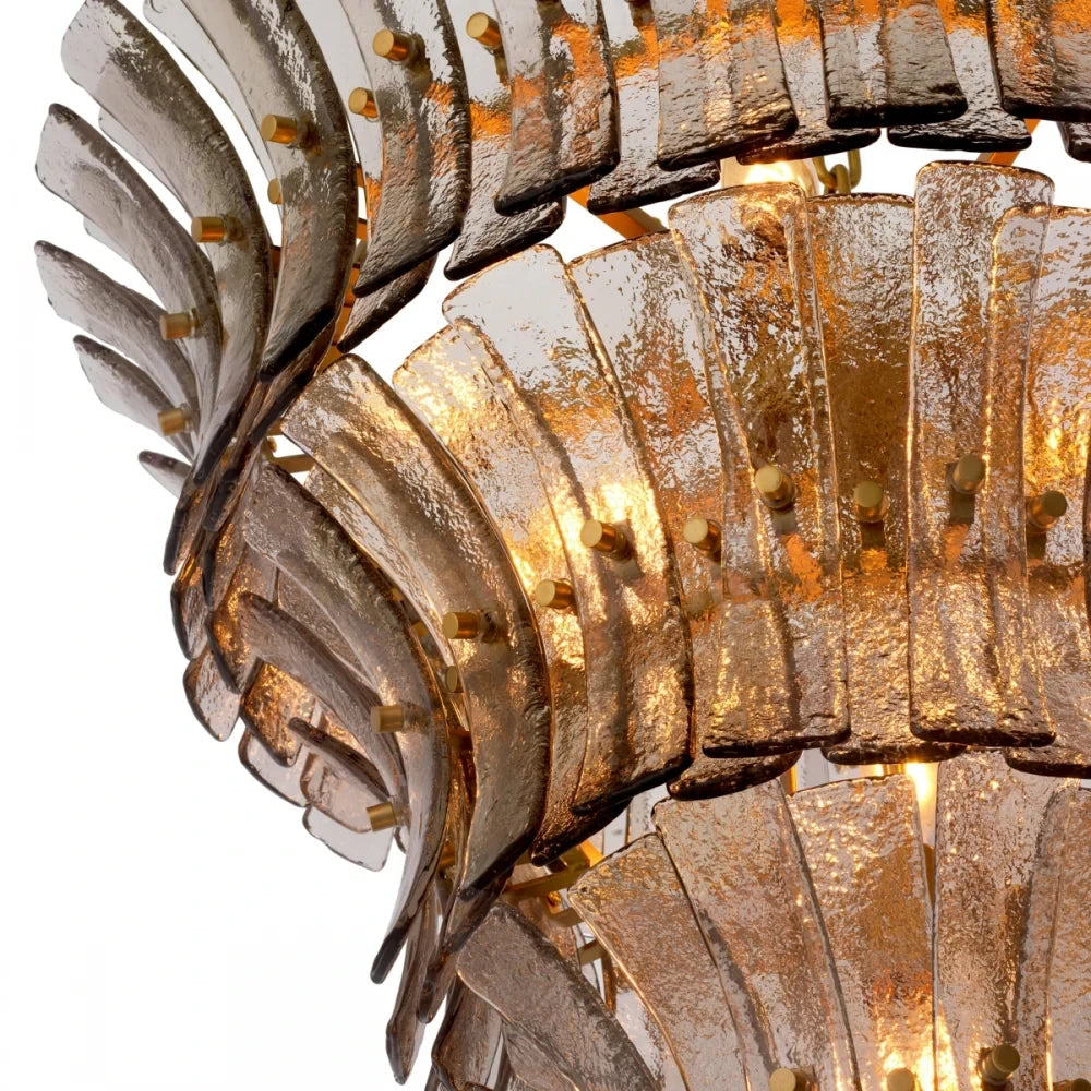 Close Up View of Amber Tiered Art Glass and Metal Hook Connection