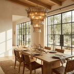 Modern Tiered Art Glass Chandelier Over Dining Table