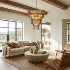 Modern Multi-Tier Art Glass Chandelier in High Ceiling Interior