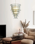 Illuminated Modern Multi-Tier Crystal Glass Chandelier Studio Shot