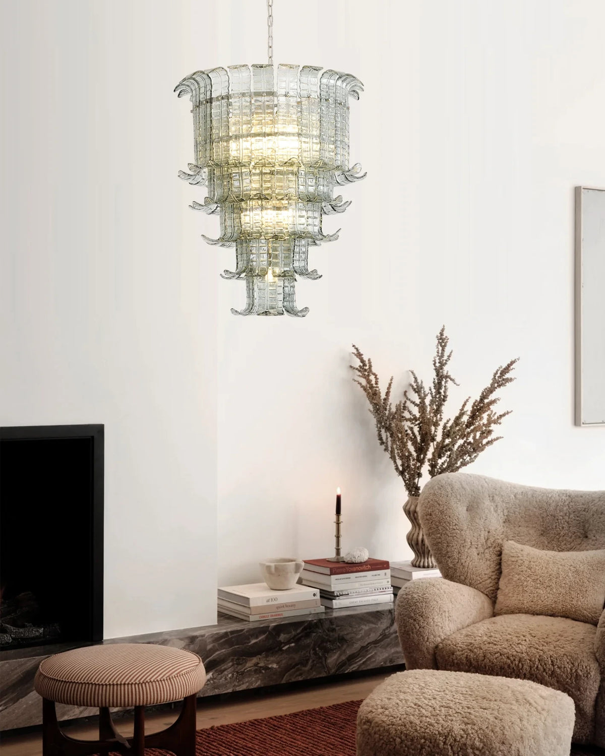 Illuminated Modern Multi-Tier Crystal Glass Chandelier Studio Shot