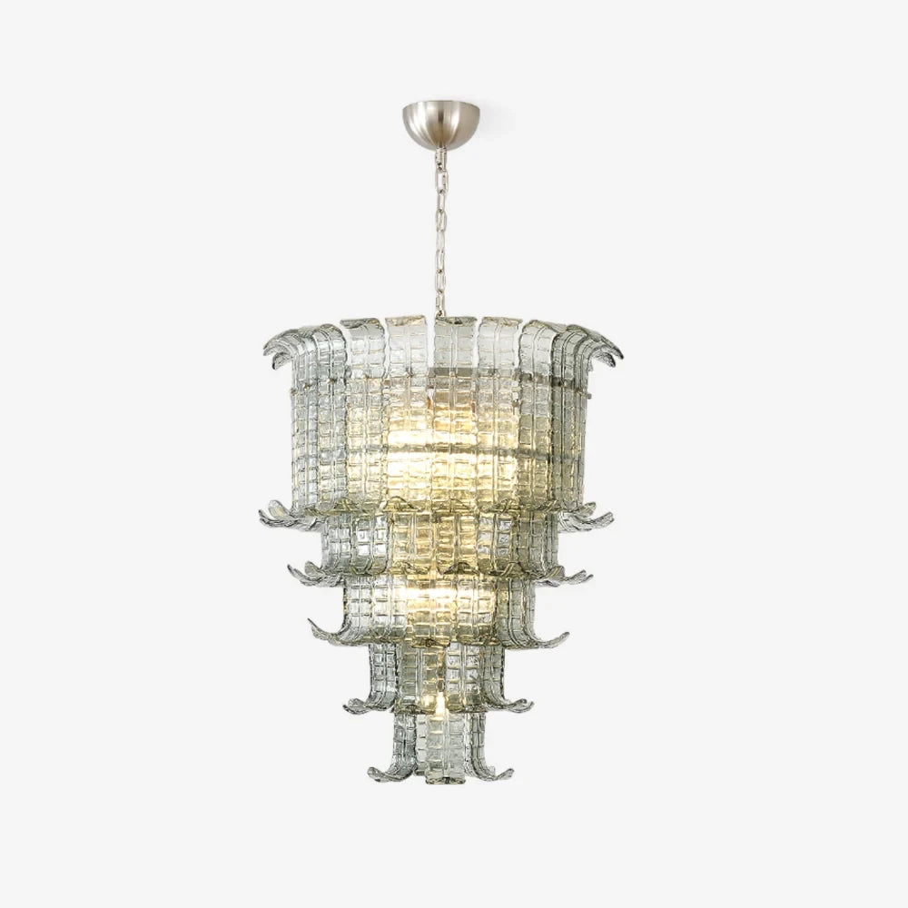 Illuminated Modern Multi-Tier Crystal Glass Chandelier Studio Display