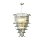 Modern Multi-Tier Tiered Crystal Glass Chandelier with Silver Canopy on Pure White Background