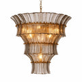 Illuminated Modern Amber Tiered Art Glass Chandelier Studio Shot