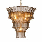 Illuminated Modern Amber Tiered Art Glass Chandelier Studio Shot