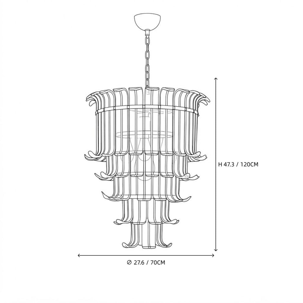Modern Multi-Tier Tiered Crystal Glass Chandelier Line Art Dimension Diagram