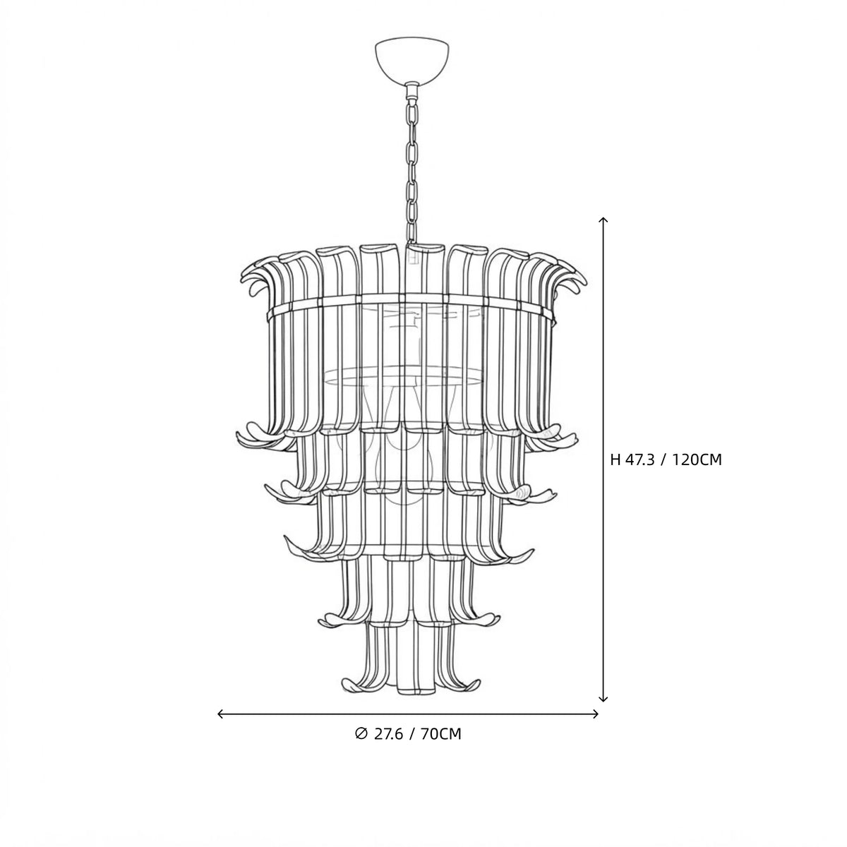 Modern Multi-Tier Tiered Crystal Glass Chandelier Line Art Dimension Diagram