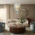Modern Tiered Crystal Glass Chandelier in Cozy Living Room