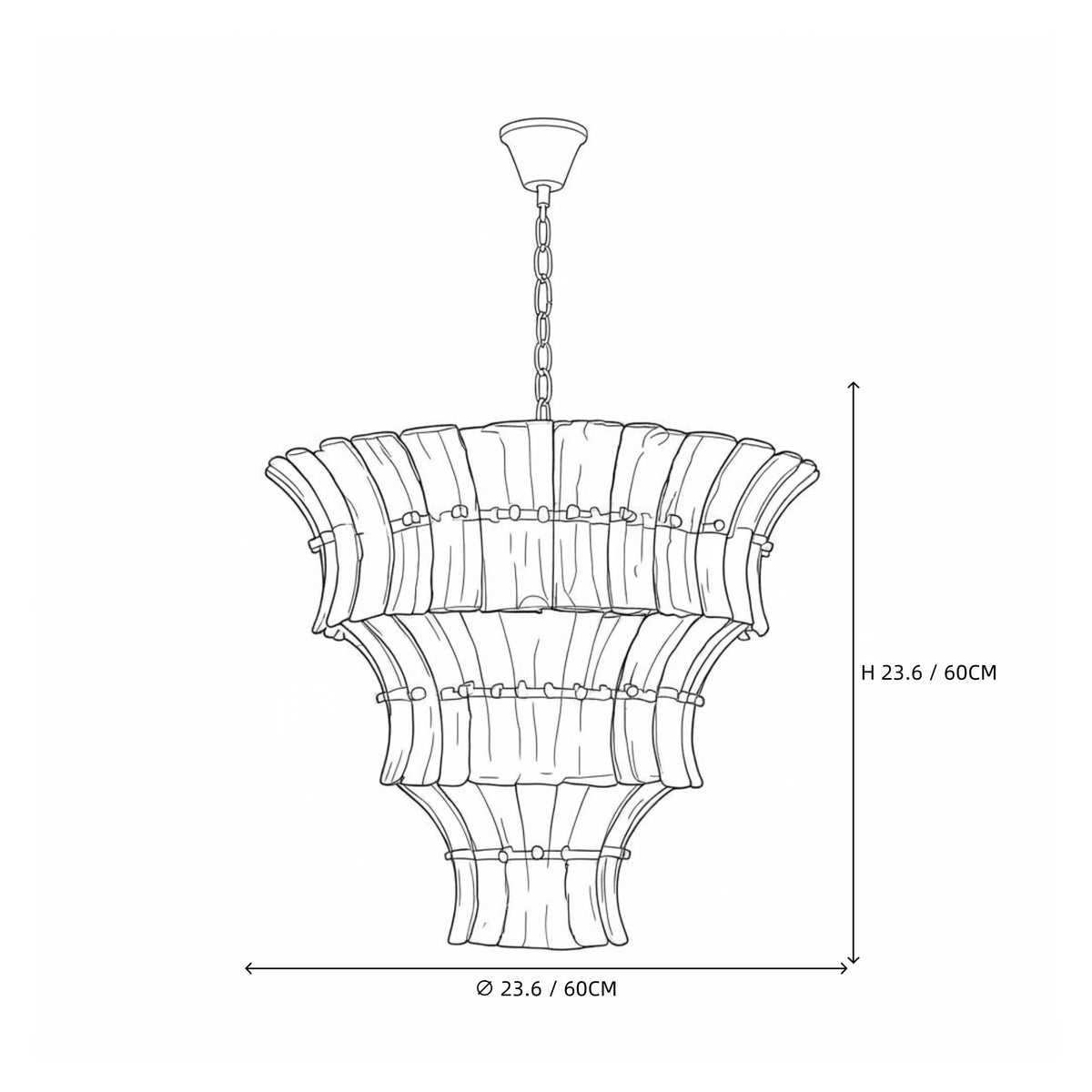 Modern Multi-Tier Tiered Art Glass Chandelier Line Art Dimension Diagram
