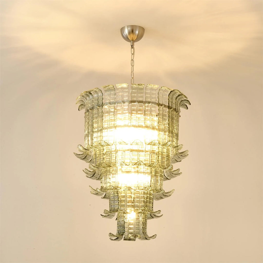 Illuminated Modern Tiered Crystal Glass Chandelier Studio Display