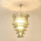 Illuminated Modern Tiered Crystal Glass Chandelier Studio Display