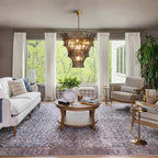 Modern Tiered Art Glass Chandelier in Cozy Living Room