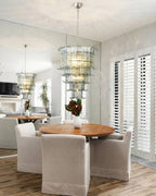Modern Tiered Crystal Glass Chandelier in Bright Dining Room