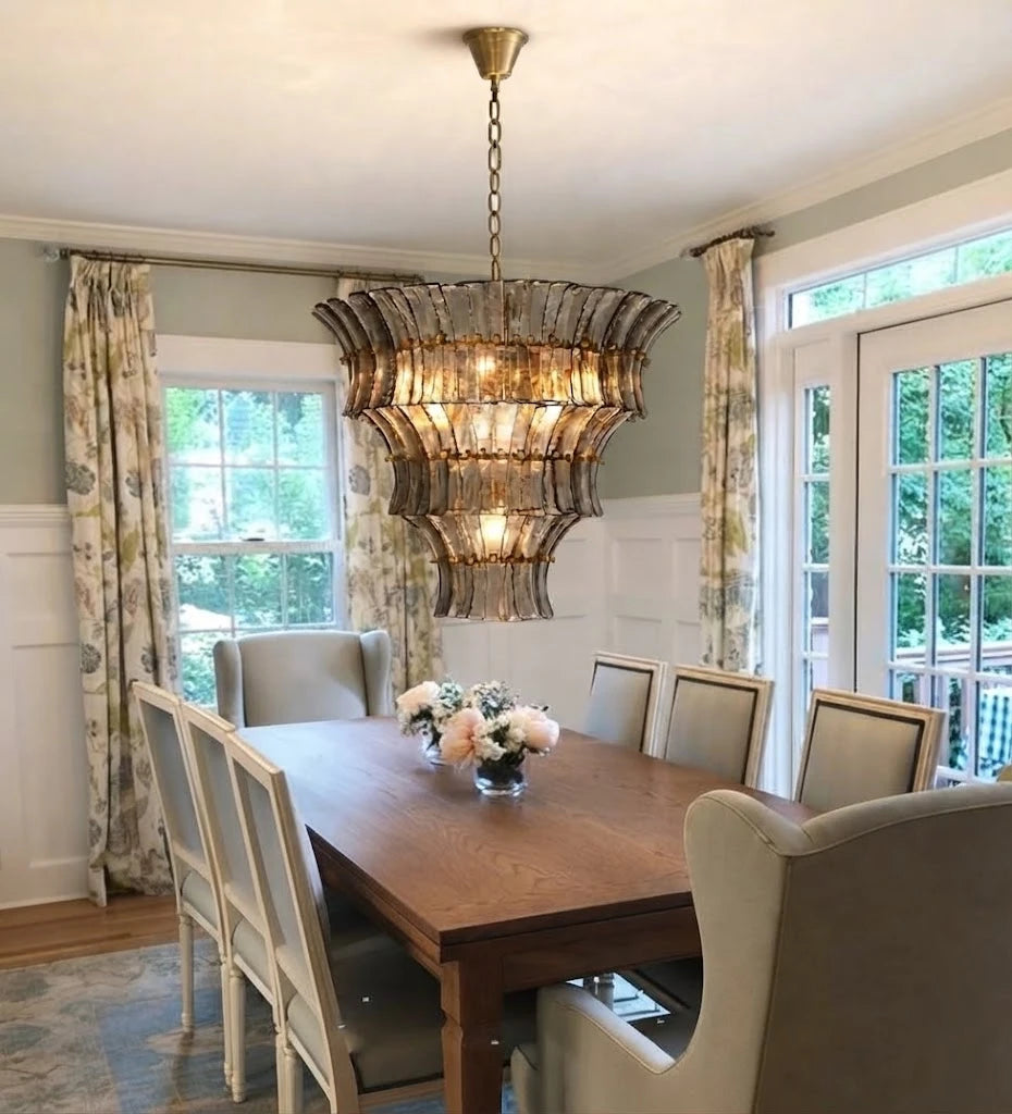 Modern Multi-Tier Art Glass Chandelier in Elegant Dining Room