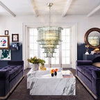 Modern Multi-Tier Crystal Glass Chandelier in Contemporary Living Room