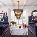 Modern Multi-Tier Art Glass Chandelier in Contemporary Living Space