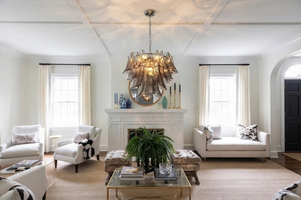 Modern Smoke Grey Petal Chandelier in Contemporary Living Space