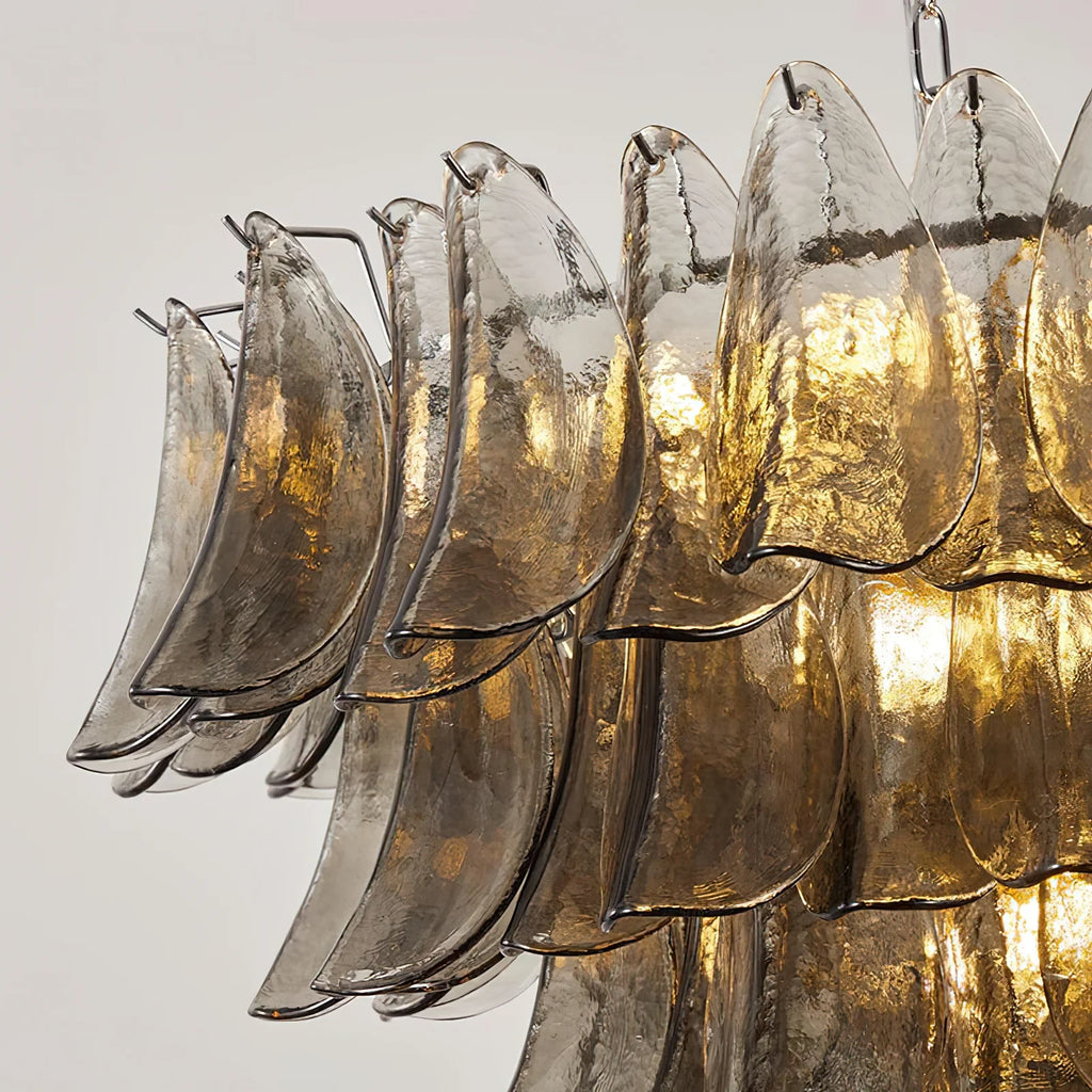Close Up View of Smoke Grey Petal Glass Shades and Internal Bulbs Structure