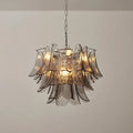 Illuminated Modern Smoke Grey Petal Art Glass Chandelier Studio Shot