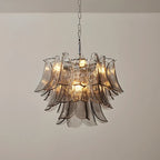Illuminated Modern Smoke Grey Petal Art Glass Chandelier Studio Shot