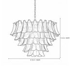 Modern Large Multi-Tier Smoke Grey Petal Chandelier Line Art Dimension Diagram