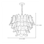 Modern Medium Smoke Grey Petal Art Glass Chandelier Line Art Dimension Diagram