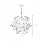 Modern Small Smoke Grey Petal Art Glass Chandelier Line Art Dimension Diagram