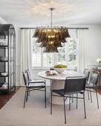 Modern Smoke Grey Petal Art Glass Chandelier Over Round Dining Table