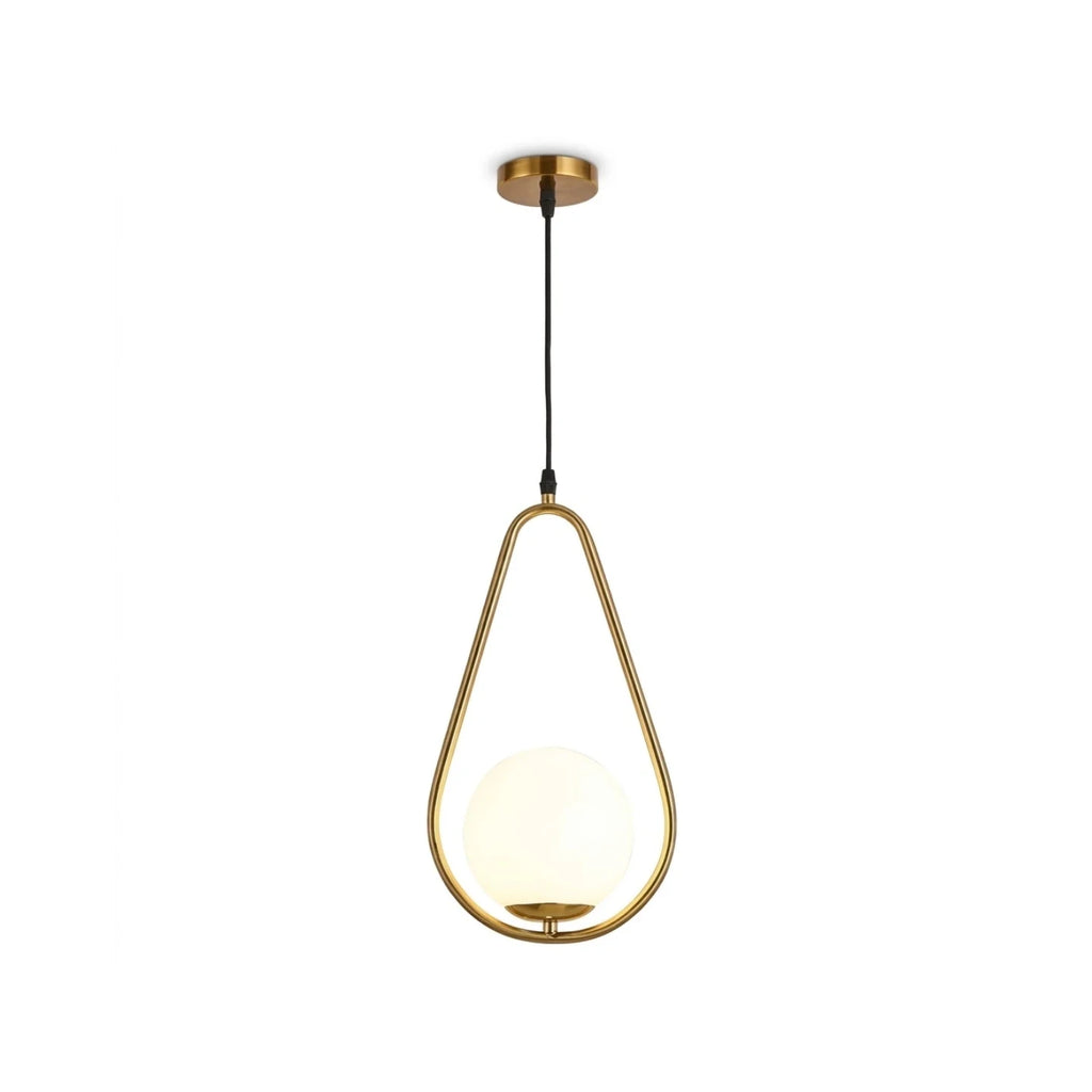 Modern Tear Drop Brass Glass Mini Pendant Light on Pure White Background