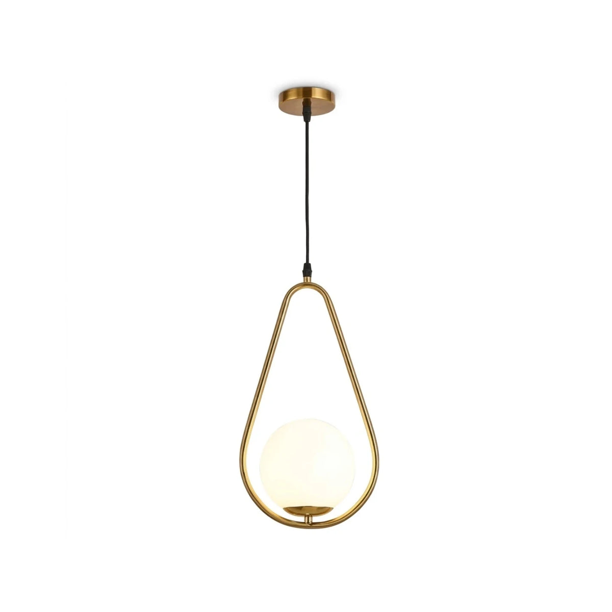 Modern Tear Drop Brass Glass Mini Pendant Light on Pure White Background