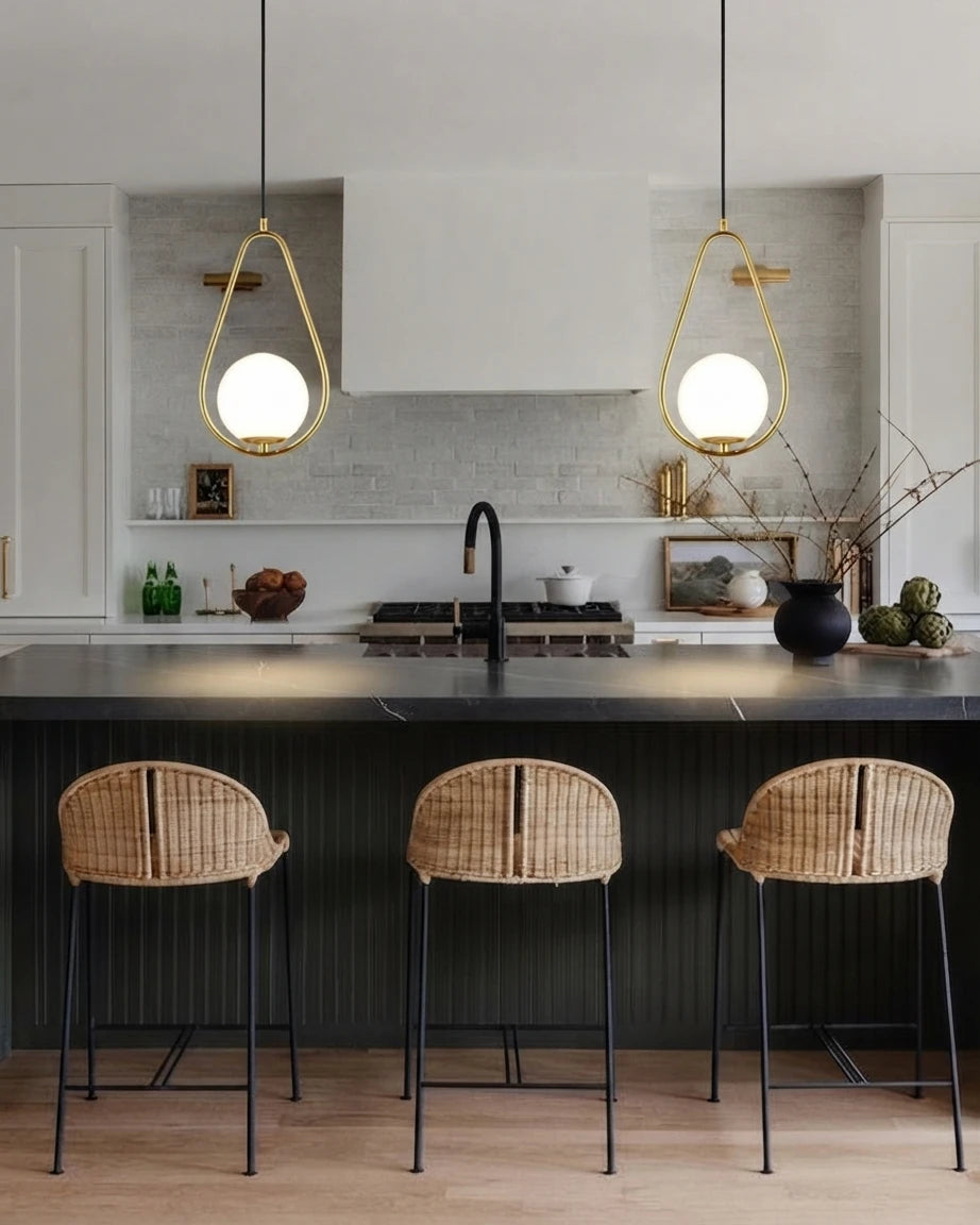Modern Tear Drop Glass Pendant Lights Over Modern Kitchen Island