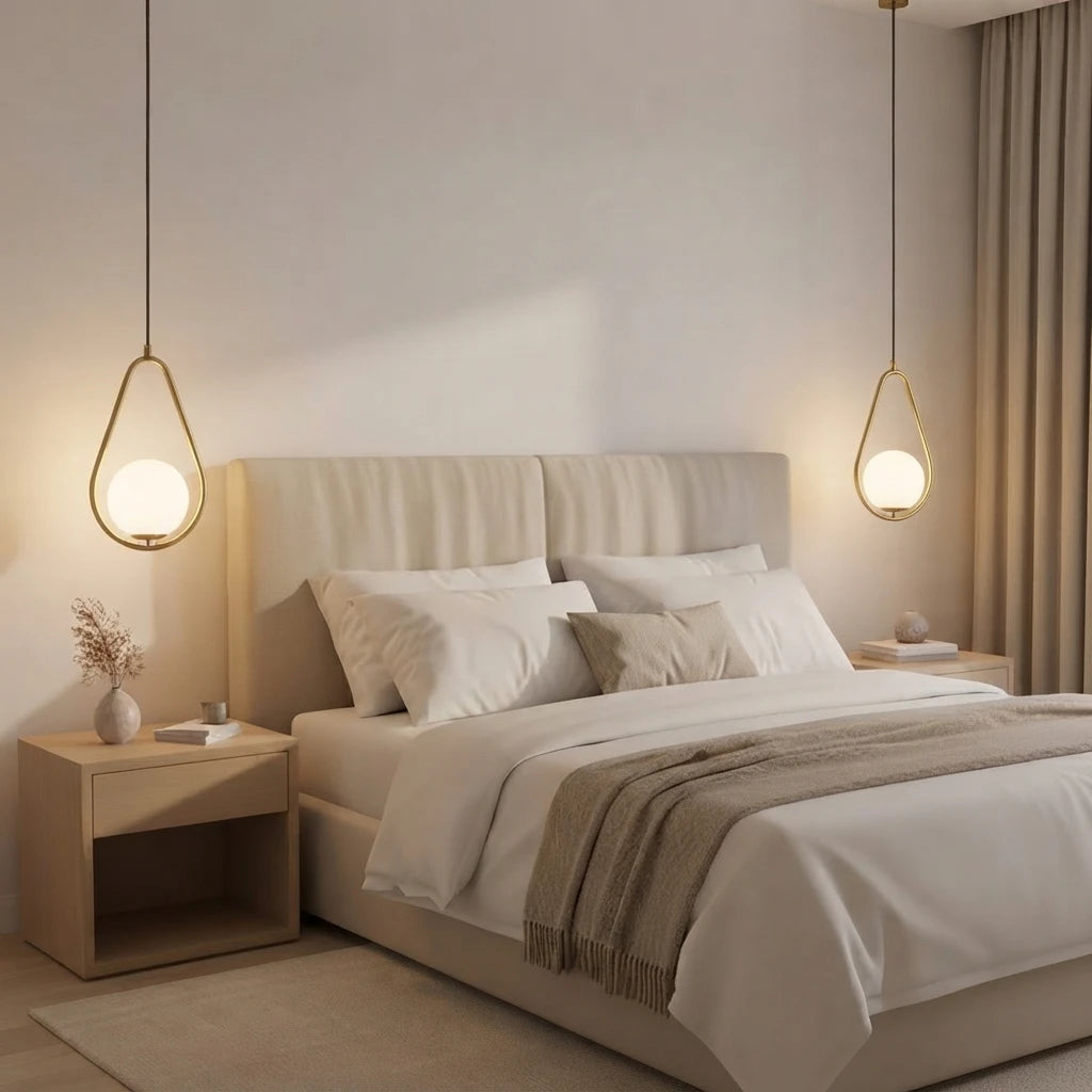 Modern Tear Drop Pendant Lights in Master Bedroom Setting