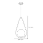 Modern Tear Drop Brass Glass Mini Pendant Light Line Art Dimension Diagram