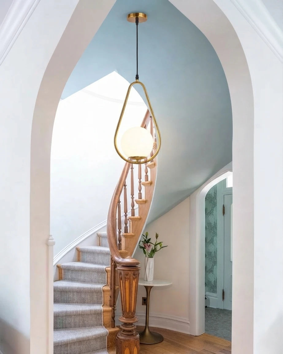 Modern Tear Drop Pendant Light in Staircase Hallway