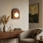 Modern Wooden Globe Art Wall Sconce in Home Office Setting